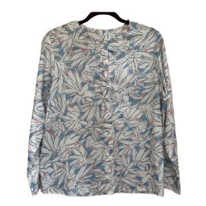 Vintage  70’S Alicia Blue White Floral Button-Up Long Sleeve Blouse Top 14